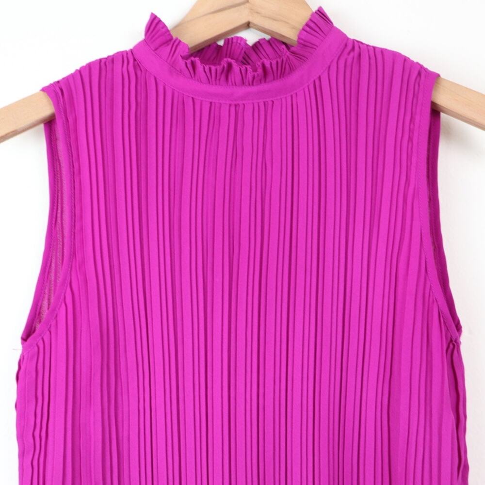 Adrianna Papell Size XS Sleeveless Pleated Blouse Keyhole Fuchsia Pink - Picture 4 of 9